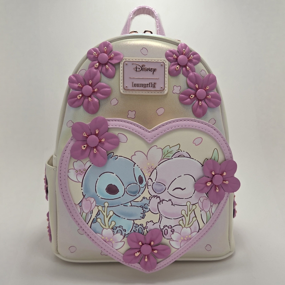NWT Loungefly Disney Lilo & Stitch: Stitch and Angel Hearts Floral Mini Backpack